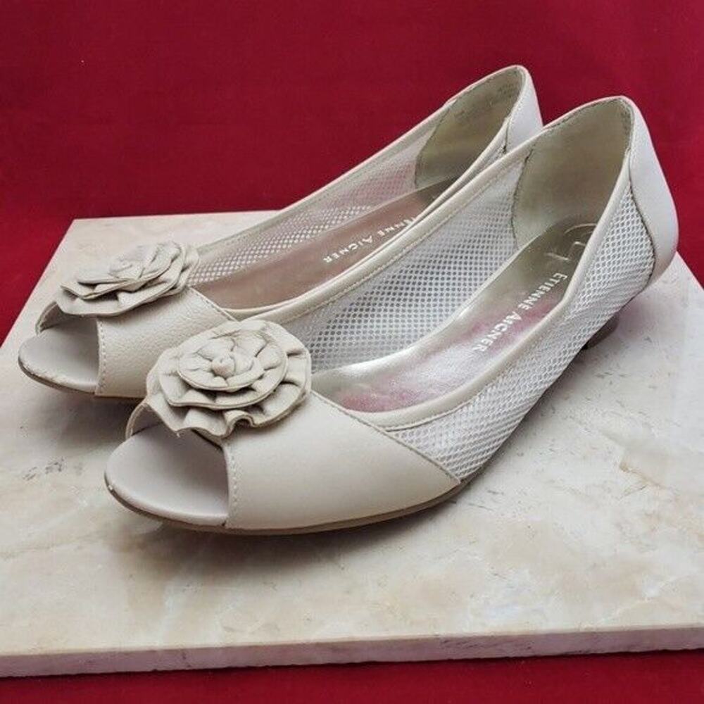 Etienne Aigner Wedges Beige Low Open Toe Wedge - Size 8
